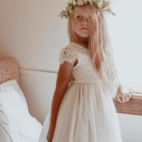 Cute Capped Sleeve Lace Back Flowers Girl Dress - Thumbnail 1