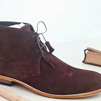 Crafted Leather Men Classic Maroon Suede Leather Chukka Boot - Thumbnail 1