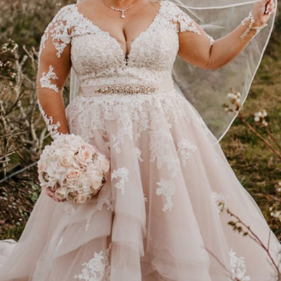 Vintage plus size organza long sleeves lace appliques wedding dress bridal gowns - Thumbnail 1