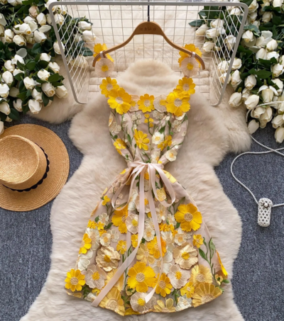 Luxury Chic 3D Floral Embroidered Bandage Party Dress