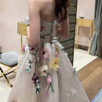 Classy A-Line V-Neck Dress with 3D Flower Embroidery - Thumbnail 5
