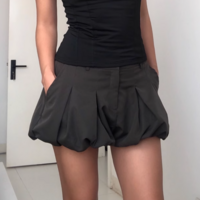 Solid color low waist skirt pleated hip-wrapped bubble skirt - Thumbnail 6