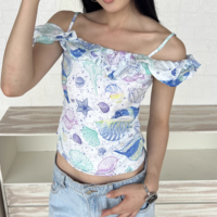 Waisted cropped off-the-shoulder camisole top - Thumbnail 6