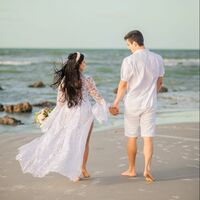 Sexy Deep V-neck Wedding Dress, Lace Side Split Wedding Gown Bridal Dress - Thumbnail 4