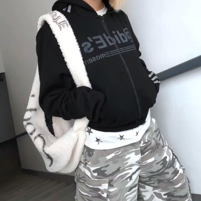 Black striped full zip hoodie