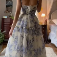 Beautiful Floral Print A Line Chiffon Long Prom Dresses  - Thumbnail 1