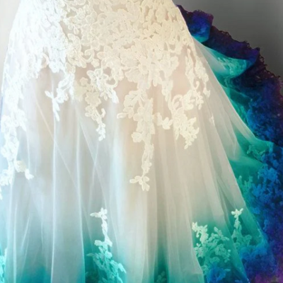 Colorful mermaid ombré wedding dress with lace