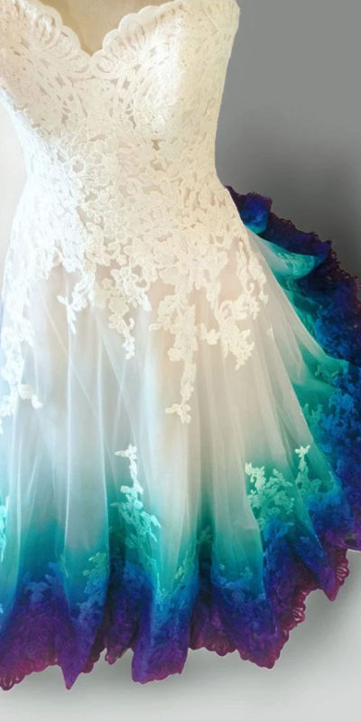 Colorful Mermaid Ombré Wedding Dress With Lace