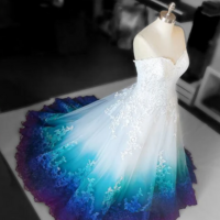 Colorful Mermaid Ombré Wedding Dress With Lace - Thumbnail 1