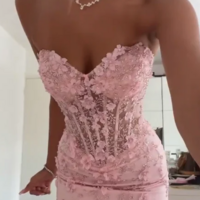 Mermaid Pink Tulle Long Prom Dress With Lace - Thumbnail 1