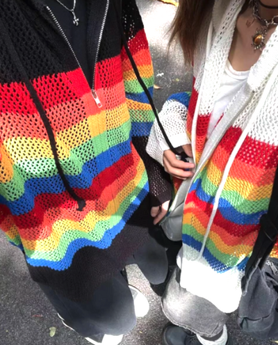 RAINBOW STRIPE KNIT ZIP HOODIE 