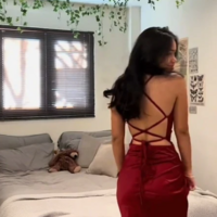 Sexy High Quality Burgundy Satin Backless Prom Dresses  - Thumbnail 1