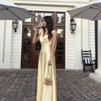 Simple A Line V Neckline Yellow Prom Dresses - Thumbnail 2