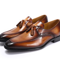 Tassel loafers men's genuine leather business wedding party shoes 3 colors - Thumbnail 1