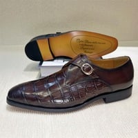 Men's crocodile-embossed cowhide leather buckle business shoes 2 colors - Thumbnail 1