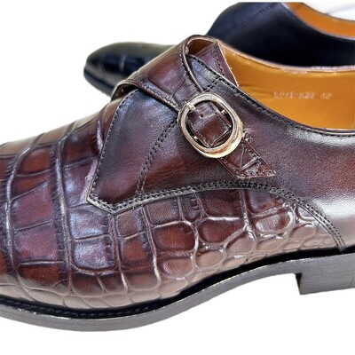 Men's crocodile-embossed cowhide leather buckle business shoes 2 colors