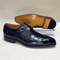 Men's crocodile-embossed cowhide leather buckle business shoes 2 colors - Thumbnail 2