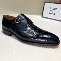 Men's crocodile-embossed cowhide leather buckle business shoes 2 colors - Thumbnail 4