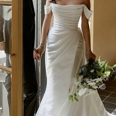Sexy wedding dress, mermaid satin bridal dress bridal gown - Thumbnail 1