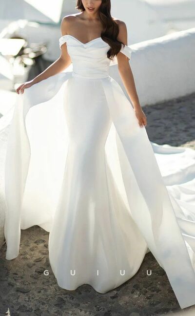 Sexy Wedding Dress, Mermaid Off the Shoulder Satin Bridal Dress Bridal Gown