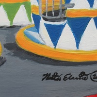 "Tea Cups" Carnival ride painting by N.E.Thompson, Framed original artwork, size 8x10 inch canvas panel - Thumbnail 4