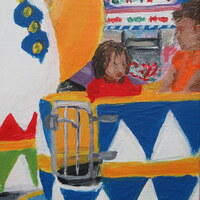 "Tea Cups" Carnival ride painting by N.E.Thompson, Framed original artwork, size 8x10 inch canvas panel - Thumbnail 5