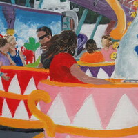 "Tea Cups" Carnival ride painting by N.E.Thompson, Framed original artwork, size 8x10 inch canvas panel - Thumbnail 6