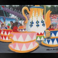 "Tea Cups" Carnival ride painting by N.E.Thompson, Framed original artwork, size 8x10 inch canvas panel - Thumbnail 7