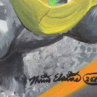 "Flying Elephants" Carnival ride painting by N.E.Thompson, Framed original artwork, size 8x10 inch canvas panel - Thumbnail 3