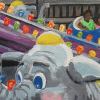 "Flying Elephants" Carnival ride painting by N.E.Thompson, Framed original artwork, size 8x10 inch canvas panel - Thumbnail 6
