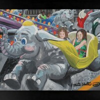 "Flying Elephants" Carnival ride painting by N.E.Thompson, Framed original artwork, size 8x10 inch canvas panel - Thumbnail 7