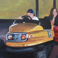 "Bumper Cars" Carnival ride painting by N.E.Thompson, Framed original artwork, size 18x24 inch canvas panel - Thumbnail 4