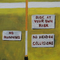 "Bumper Cars" Carnival ride painting by N.E.Thompson, Framed original artwork, size 18x24 inch canvas panel - Thumbnail 5