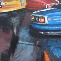 "Bumper Cars" Carnival ride painting by N.E.Thompson, Framed original artwork, size 18x24 inch canvas panel - Thumbnail 6