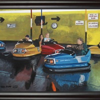 "Bumper Cars" Carnival ride painting by N.E.Thompson, Framed original artwork, size 18x24 inch canvas panel - Thumbnail 8