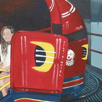 "Tilt A Whirl" Carnival ride painting by N.E.Thompson, Framed original artwork, size 18x24 inch canvas panel - Thumbnail 1