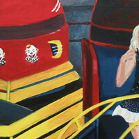"Tilt A Whirl" Carnival ride painting by N.E.Thompson, Framed original artwork, size 18x24 inch canvas panel - Thumbnail 3
