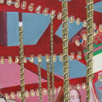 "Carousel" Carnival ride painting by N.E.Thompson, Framed original artwork, size 18x24 inch canvas panel - Thumbnail 1