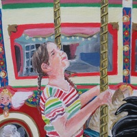 "Carousel" Carnival ride painting by N.E.Thompson, Framed original artwork, size 18x24 inch canvas panel - Thumbnail 2
