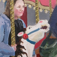 "Carousel" Carnival ride painting by N.E.Thompson, Framed original artwork, size 18x24 inch canvas panel - Thumbnail 3