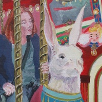 "Carousel" Carnival ride painting by N.E.Thompson, Framed original artwork, size 18x24 inch canvas panel - Thumbnail 4
