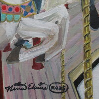 "Carousel" Carnival ride painting by N.E.Thompson, Framed original artwork, size 18x24 inch canvas panel - Thumbnail 5