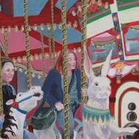 "Carousel" Carnival ride painting by N.E.Thompson, Framed original artwork, size 18x24 inch canvas panel - Thumbnail 6