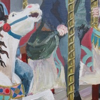 "Carousel" Carnival ride painting by N.E.Thompson, Framed original artwork, size 18x24 inch canvas panel - Thumbnail 7