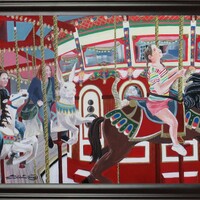 "Carousel" Carnival ride painting by N.E.Thompson, Framed original artwork, size 18x24 inch canvas panel - Thumbnail 8