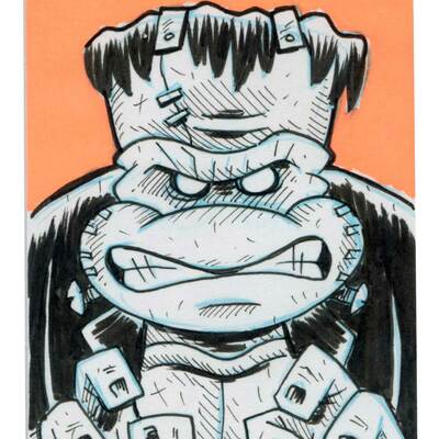 Mikey as frankenstein sketch card