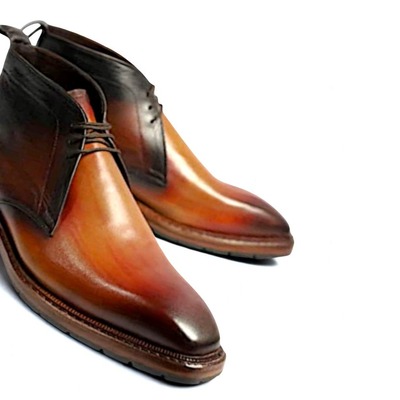 Crafted leather men classic brown patina leather chukka boot