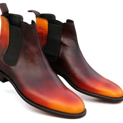 Crafted leather men classic brown tan patina leather chelsea boot 