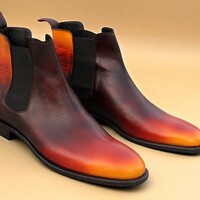 Crafted Leather Men Classic Brown Tan Patina Leather Chelsea Boot  - Thumbnail 1