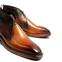 Crafted Leather Men Classic Brown Patina Leather Chukka Boot - Thumbnail 2